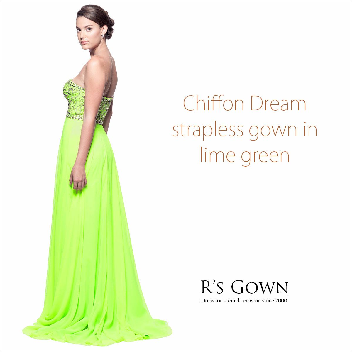 ステージで輝くネオングリーンのシフォンロングドレス FD-080303